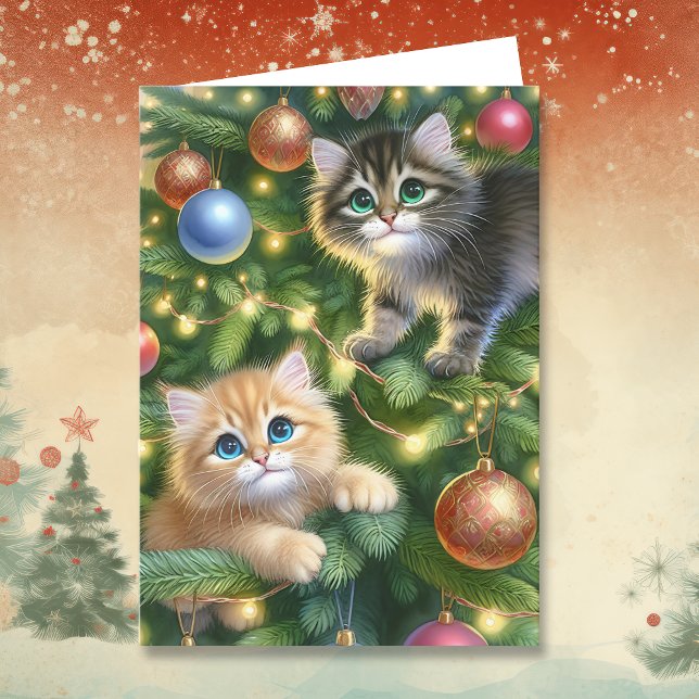 Cartes Pour Fêtes Annuelles Cute Kittens dans l'arbre de Noël (Créateur téléchargé)