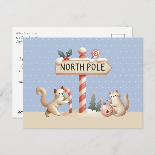 Cartes Pour Fêtes Annuelles Cute Kittens Pôle Nord de Noël (Devant / Derrière)