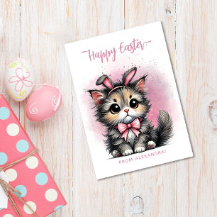 Cartes Pour Fêtes Annuelles Cute Kitty Avec Des Oreilles De Lapin Joyeux Pâque