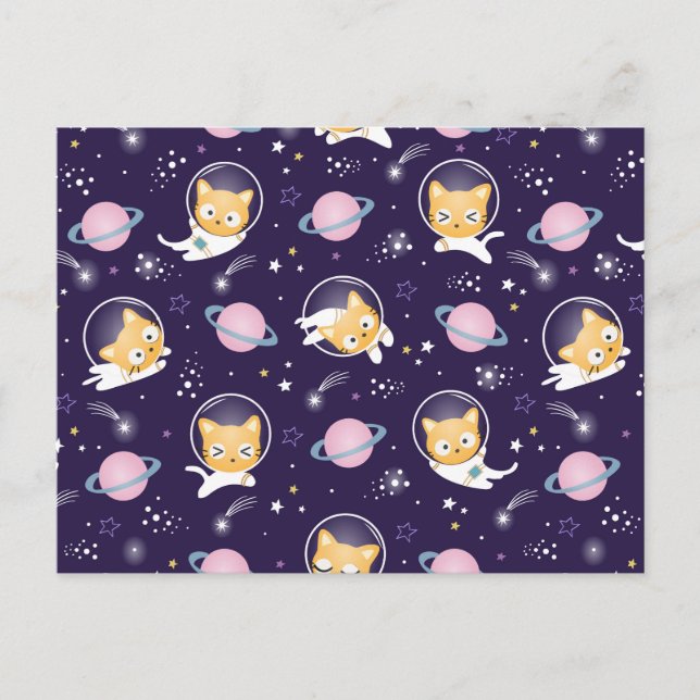 Cartes Pour Fêtes Annuelles Cute Kitty Chat Astronauts Motif (Devant)