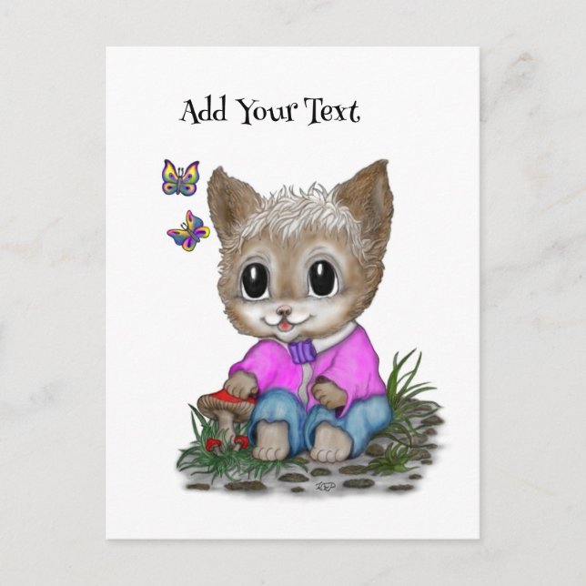 Cartes Pour Fêtes Annuelles Cute Kitty Chat et Papillon (Devant)
