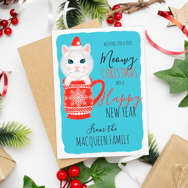 Cartes Pour Fêtes Annuelles Cute Kitty Chat Mug Meowy Noël Bonne année (Créateur téléchargé)