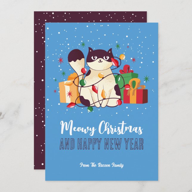 Cartes Pour Fêtes Annuelles Cute Kitty Chat Vacances d'hiver Meowy Noël (Devant / Derrière)