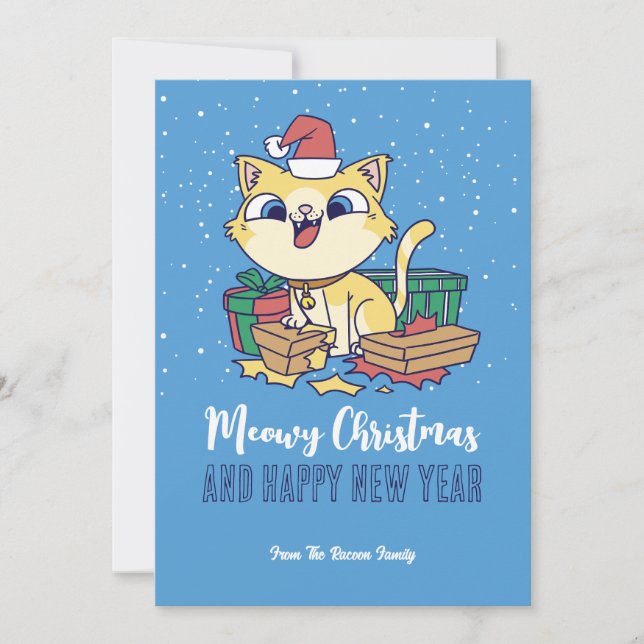 Cartes Pour Fêtes Annuelles Cute Kitty Chat Vacances d'hiver Meowy Noël (Devant)