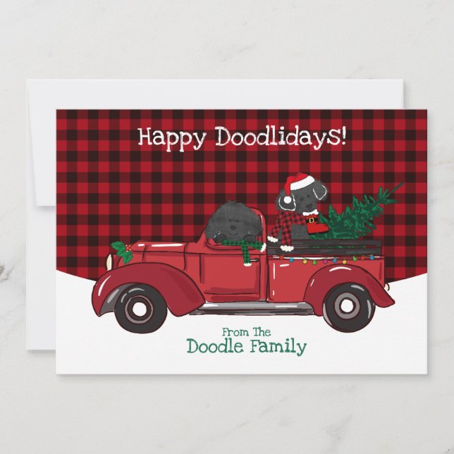 Cartes Pour Fêtes Annuelles Cute Labradoodles Camion de Noël Rouge (Devant)
