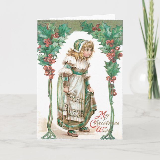 Cartes Pour Fêtes Annuelles Cute Little Girl Holly (Devant)