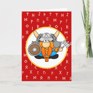 Cartes Pour Fêtes Annuelles Cute Little Viking sur Viking Runes Arrière - plan