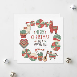 Cartes Pour Fêtes Annuelles Cute Llama and Poncho Andean Christmas Card