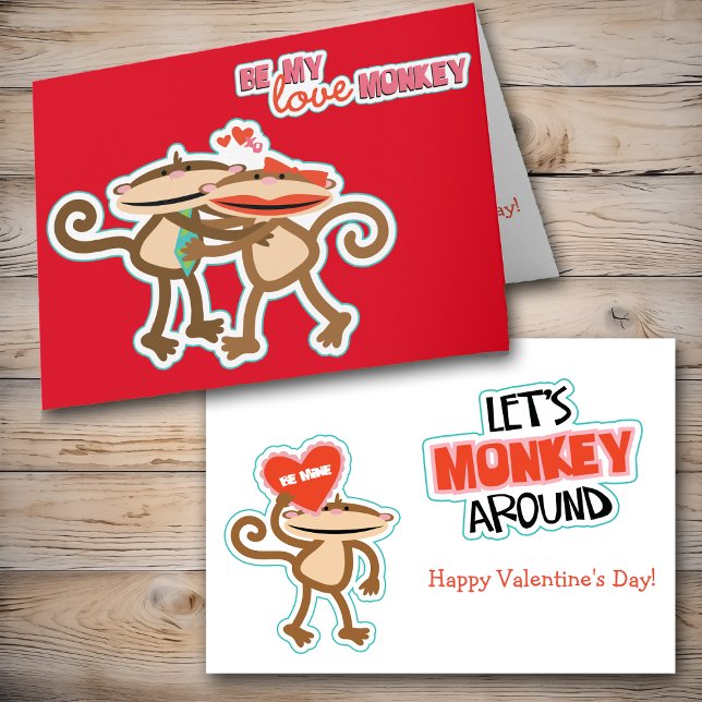 Cartes Pour Fêtes Annuelles Cute Love Singe Valentine (Créateur téléchargé)