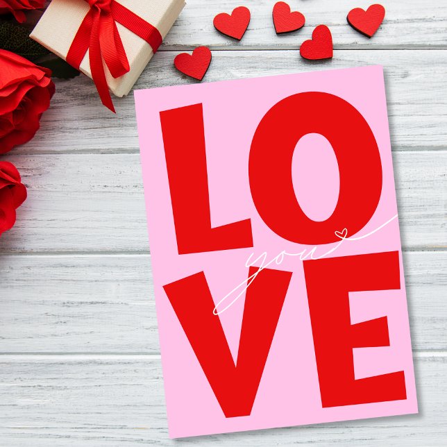Cartes Pour Fêtes Annuelles Cute Love You Pink Red Heart Valentine's day  (Créateur téléchargé)