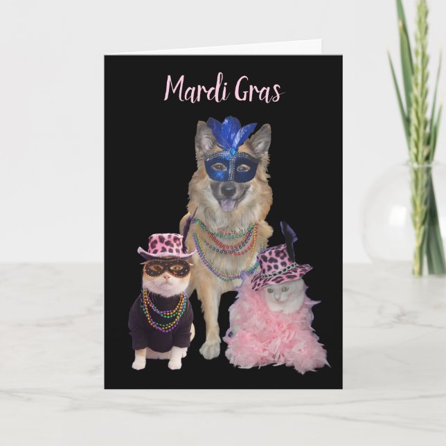 Cartes Pour Fêtes Annuelles Cute Mardi Gras Chien et Chats (Devant)