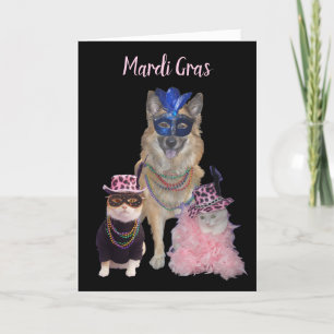 Cartes Pour Fêtes Annuelles Cute Mardi Gras Chien et Chats