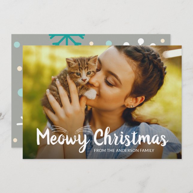 Cartes Pour Fêtes Annuelles Cute Meowy Christmas Animaux Amoureux de les chats (Devant / Derrière)