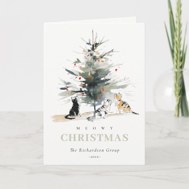 Cartes Pour Fêtes Annuelles Cute Meowy Christmas Tree Cats Logo d'entreprise (Devant)