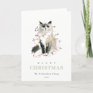 Cartes Pour Fêtes Annuelles Cute Meowy Feux de Noël Chat Logo d'entreprise