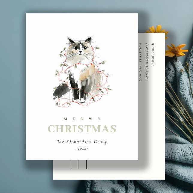 Cartes Pour Fêtes Annuelles Cute Meowy Feux de Noël Chat Logo d'entreprise (Créateur téléchargé)