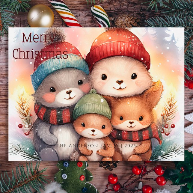 Cartes Pour Fêtes Annuelles Cute Merry Christmas Woodland Animal Family  (Créateur téléchargé)