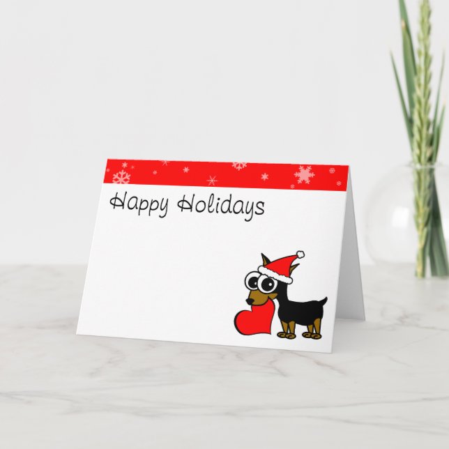 Cartes Pour Fêtes Annuelles Cute Miniature Pinscher Santa Hat Joyeux Vacances (Devant)