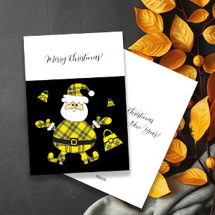 Cartes Pour Fêtes Annuelles Cute Mode Tartan Jaune Père Noël Avec Purge