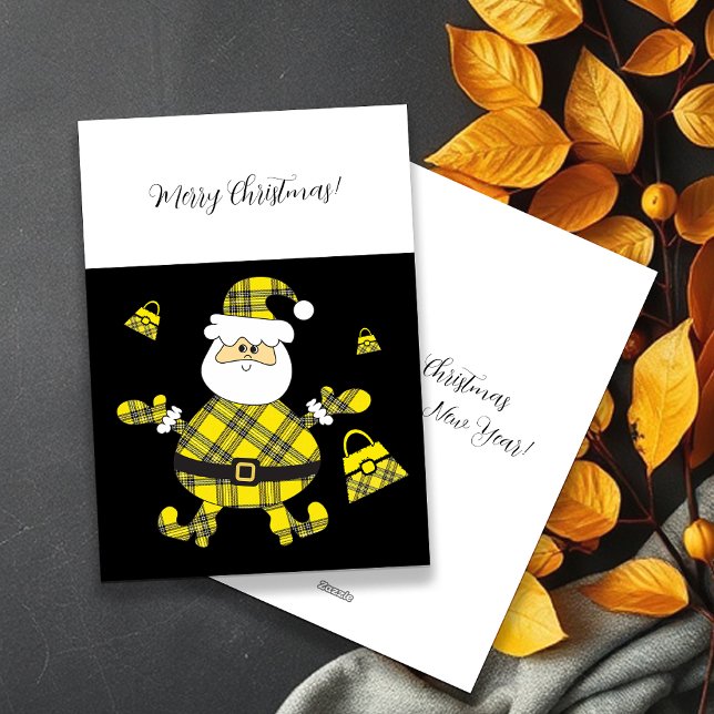 Cartes Pour Fêtes Annuelles Cute Mode Tartan Jaune Père Noël Avec Purge (Créateur téléchargé)