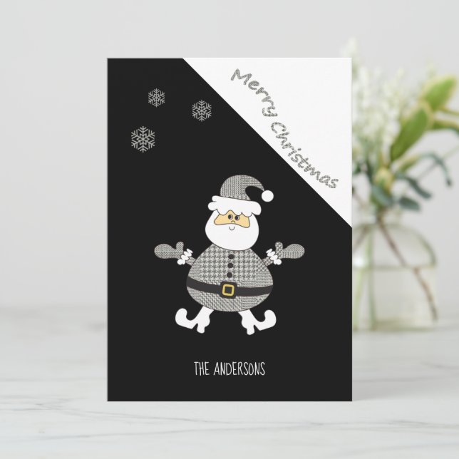Cartes Pour Fêtes Annuelles Cute Modern Houndstooth Père Noël Snowflake (Debout devant)