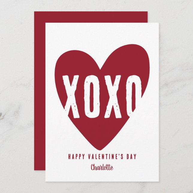 Cartes Pour Fêtes Annuelles Cute Moderne XOXO Coeur personnalisé Valentin (Devant / Derrière)