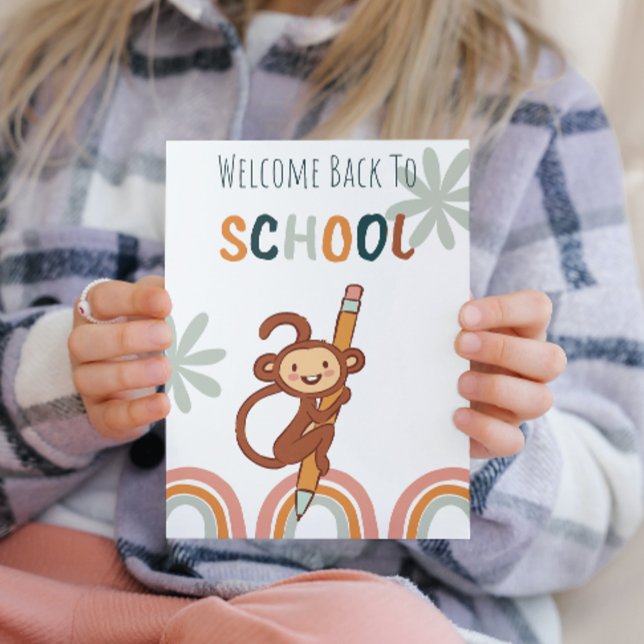Cartes Pour Fêtes Annuelles Cute Monkey Retour à l'école (Créateur téléchargé)