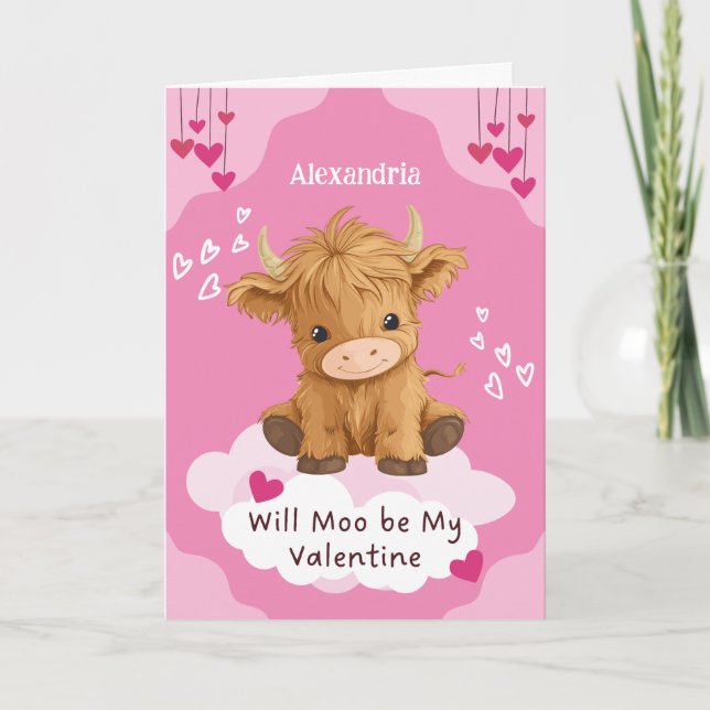 Cartes Pour Fêtes Annuelles Cute Moo Vache des Highlands Saint Valentin (Devant)