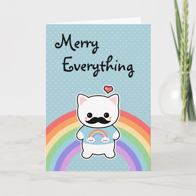 Cartes Pour Fêtes Annuelles Cute Mustache Cat Holiday (Devant)