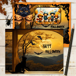 Cartes Pour Fêtes Annuelles Cute Noire Chat Bat Halloween Photo