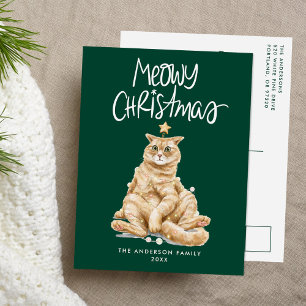 Cartes Pour Fêtes Annuelles Cute Orange Chat Meowy Noël Sans Photo