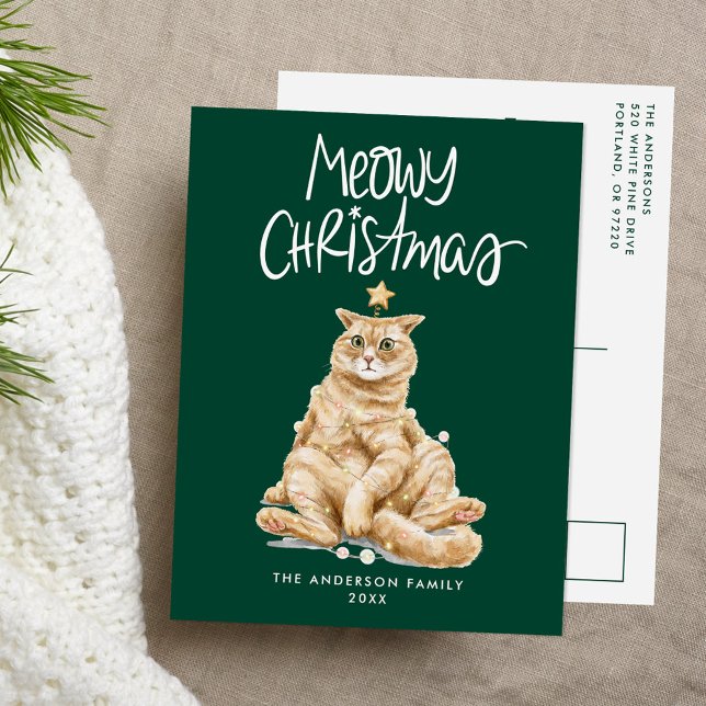 Cartes Pour Fêtes Annuelles Cute Orange Chat Meowy Noël Sans Photo (Créateur téléchargé)