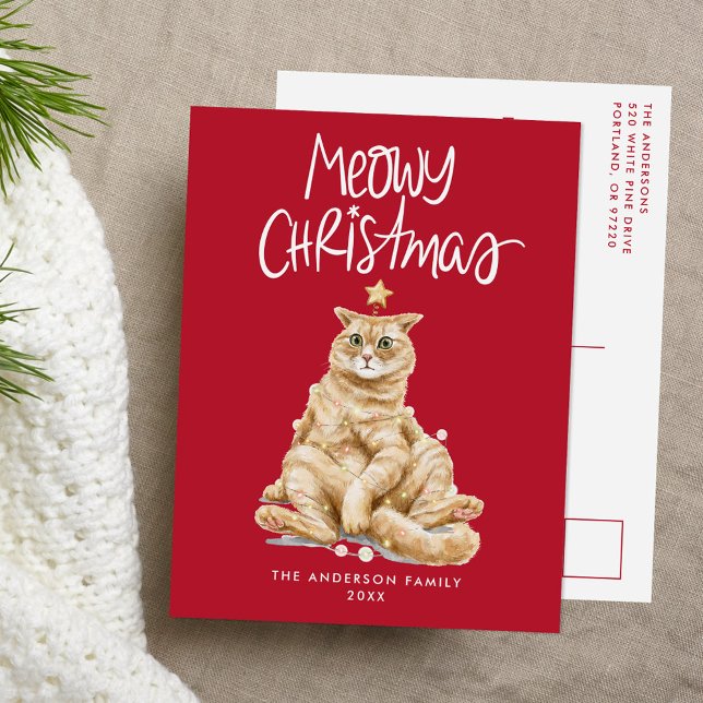 Cartes Pour Fêtes Annuelles Cute Orange Chat Meowy Noël Sans Photo (Créateur téléchargé)