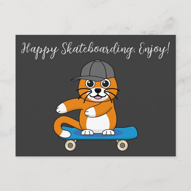 Cartes Pour Fêtes Annuelles Cute Orange Chat sur Skateboard Cartoon | Ajouter  (Devant)