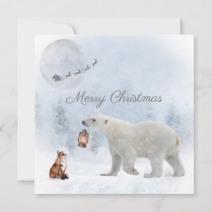 Cartes Pour Fêtes Annuelles Cute Ours Polaire Fox Père Noël Noël d'hiver