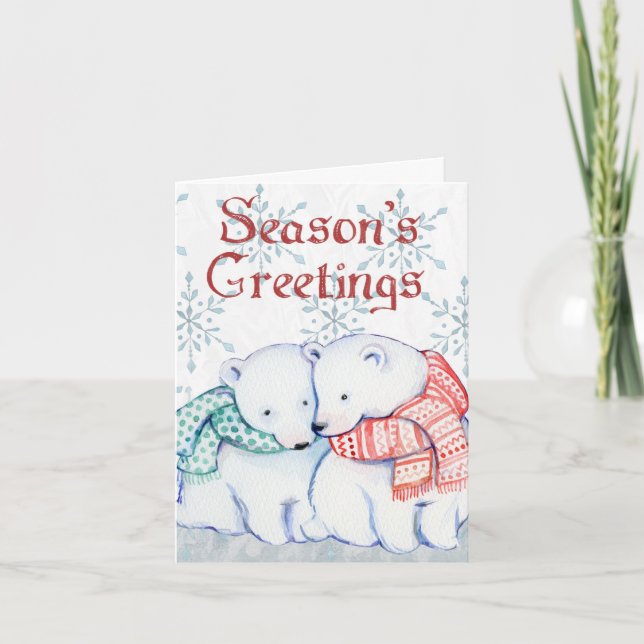 Cartes Pour Fêtes Annuelles Cute Ours Polaires Noël Joyeuses Fêtes (Devant)