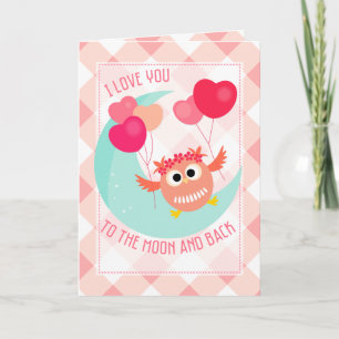 Cartes Pour Fêtes Annuelles Cute Owl Je t'aime À la Lune et le dos Valentine