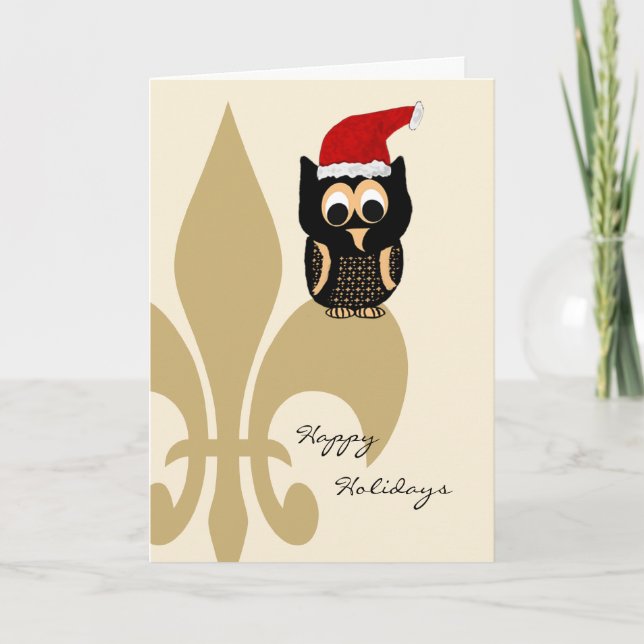 Cartes Pour Fêtes Annuelles Cute Owl Père Noël Fleur de Lis Noël (Devant)