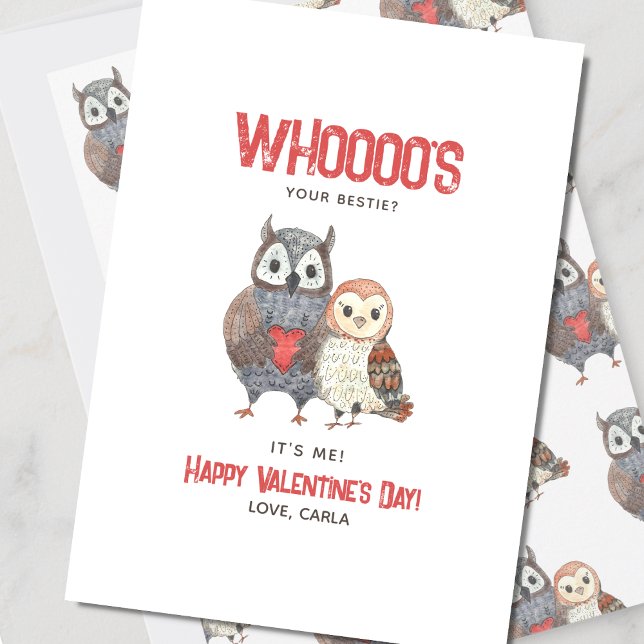 Cartes Pour Fêtes Annuelles Cute Owl Pun Bestie Saint Valentin (Créateur téléchargé)