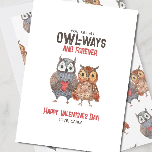 Cartes Pour Fêtes Annuelles Cute Owl Toujours et pour toujours Saint Valentin (Créateur téléchargé)