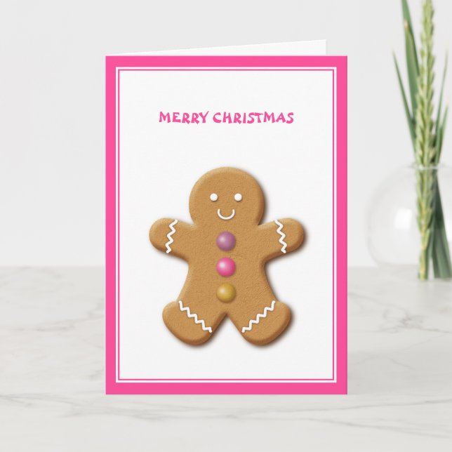 Cartes Pour Fêtes Annuelles Cute pain d'épices homme rose Noël (Devant)