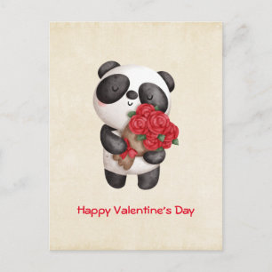 Cartes Pour Fêtes Annuelles Cute Panda Bear avec Rose Bouquet Saint Valentin