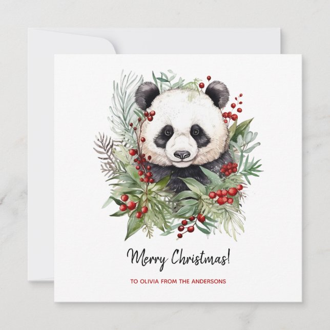Cartes Pour Fêtes Annuelles Cute Panda Bear Botaniques rustiques de Noël (Devant)