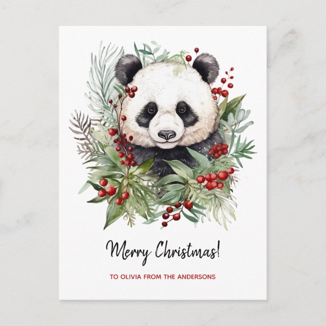 Cartes Pour Fêtes Annuelles Cute Panda Bear Botaniques rustiques de Noël (Devant)