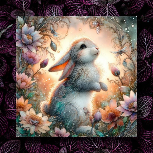 Cartes Pour Fêtes Annuelles Cute Pastel Aquarelle Bunny Fleurs Pâques (Créateur téléchargé)