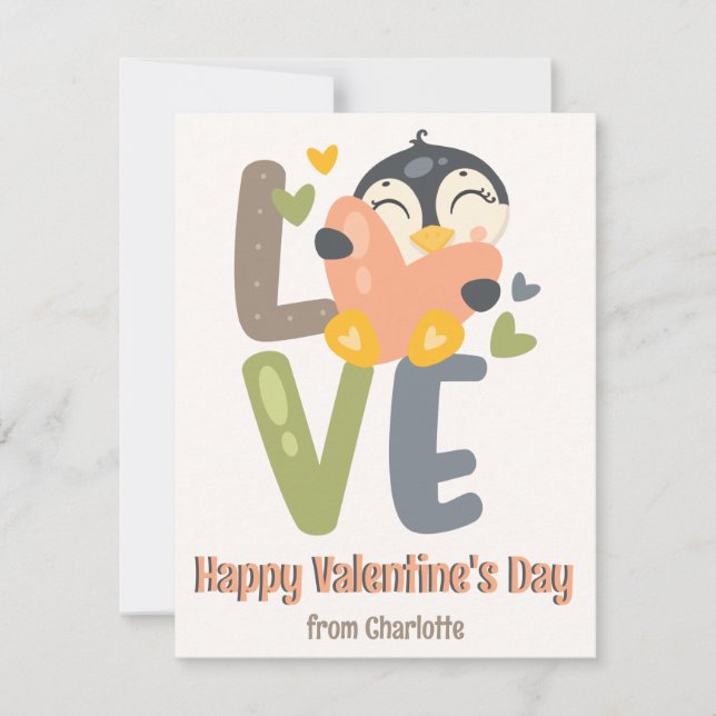 Cartes Pour Fêtes Annuelles Cute Penguin Love Enfants Classroom Saint-Valentin (Devant)