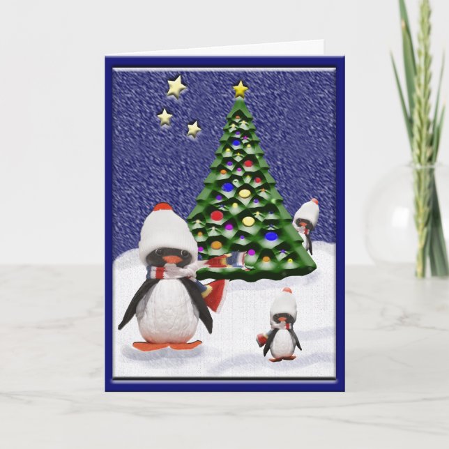 Cartes Pour Fêtes Annuelles Cute Penguin Noël Paradis Personnalisé (Devant)