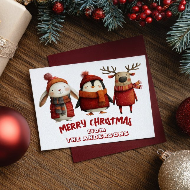 Cartes Pour Fêtes Annuelles Cute Père Noël Animaux Joyeux Noël de Festive (Créateur téléchargé)