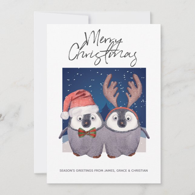 Cartes Pour Fêtes Annuelles Cute Père Noël et Reindeer Christmas Penguin Coupl (Devant)