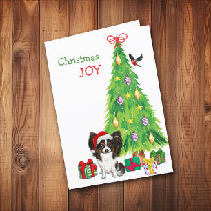 Cartes Pour Fêtes Annuelles Cute Père Noël Papillon Chien et Arbre de Noël